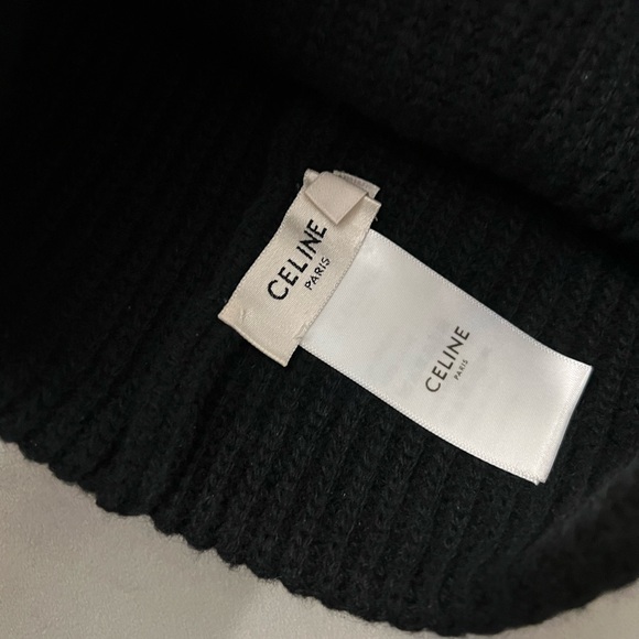 Celine Black Beanie Hat in Ribbed Wool Unisex - Picture 4 of 6
